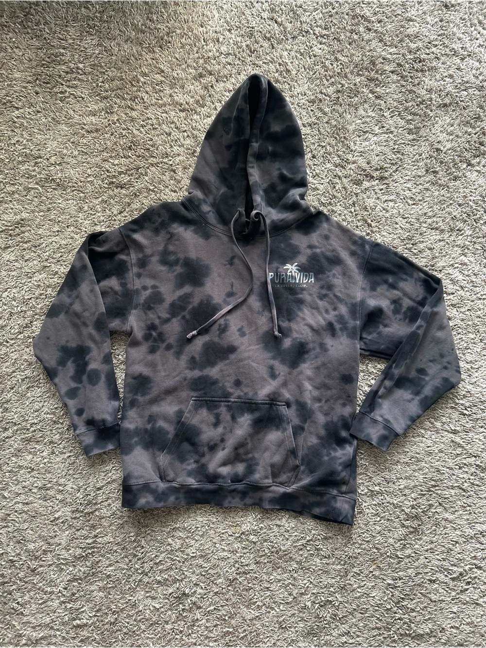 Pura Vida La Jolla Calif Tie Dye Hoodie | Black Grey Surf Graphic